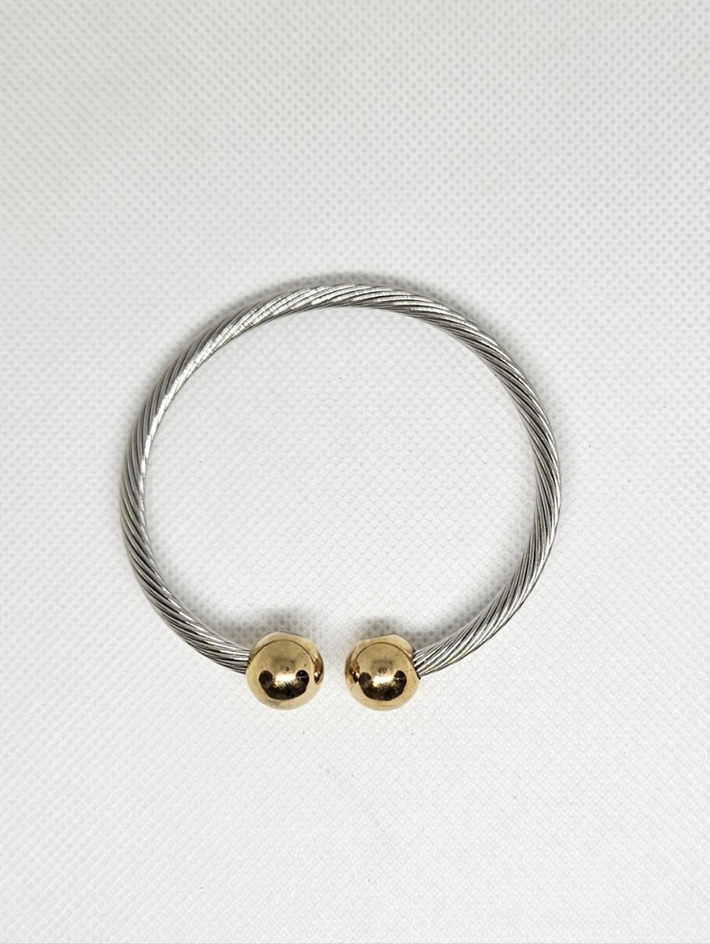 Two Tone Cable Bangle Set Stackable Designer Inspired Bracelets - Picture 10 of 16